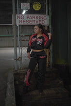 Load image into Gallery viewer, Black Women’s Varsity Windbreaker Set
